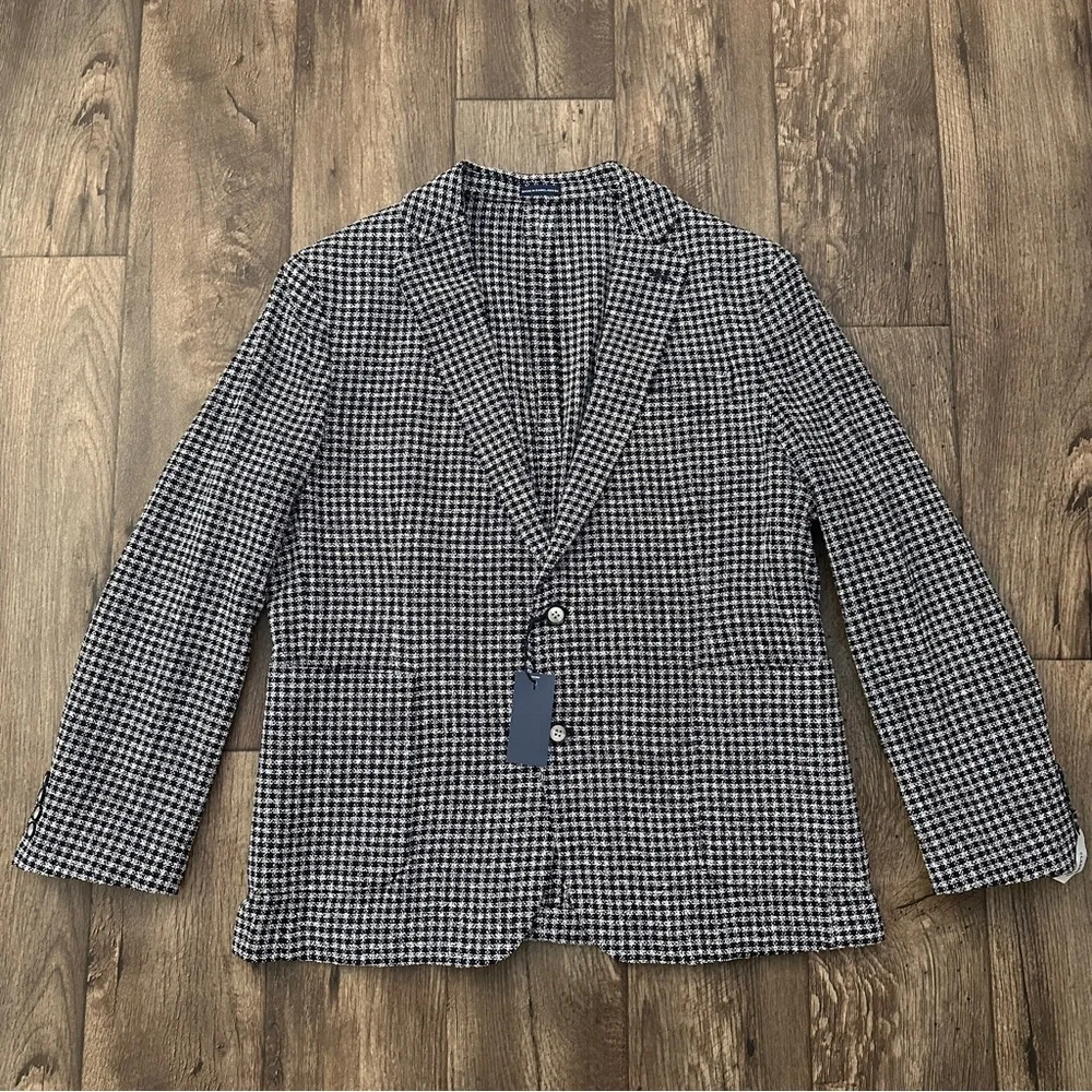 Stafford Classic Fit Sport Coat Blazer Jacket Mens Sz 44S White Black Navy Check